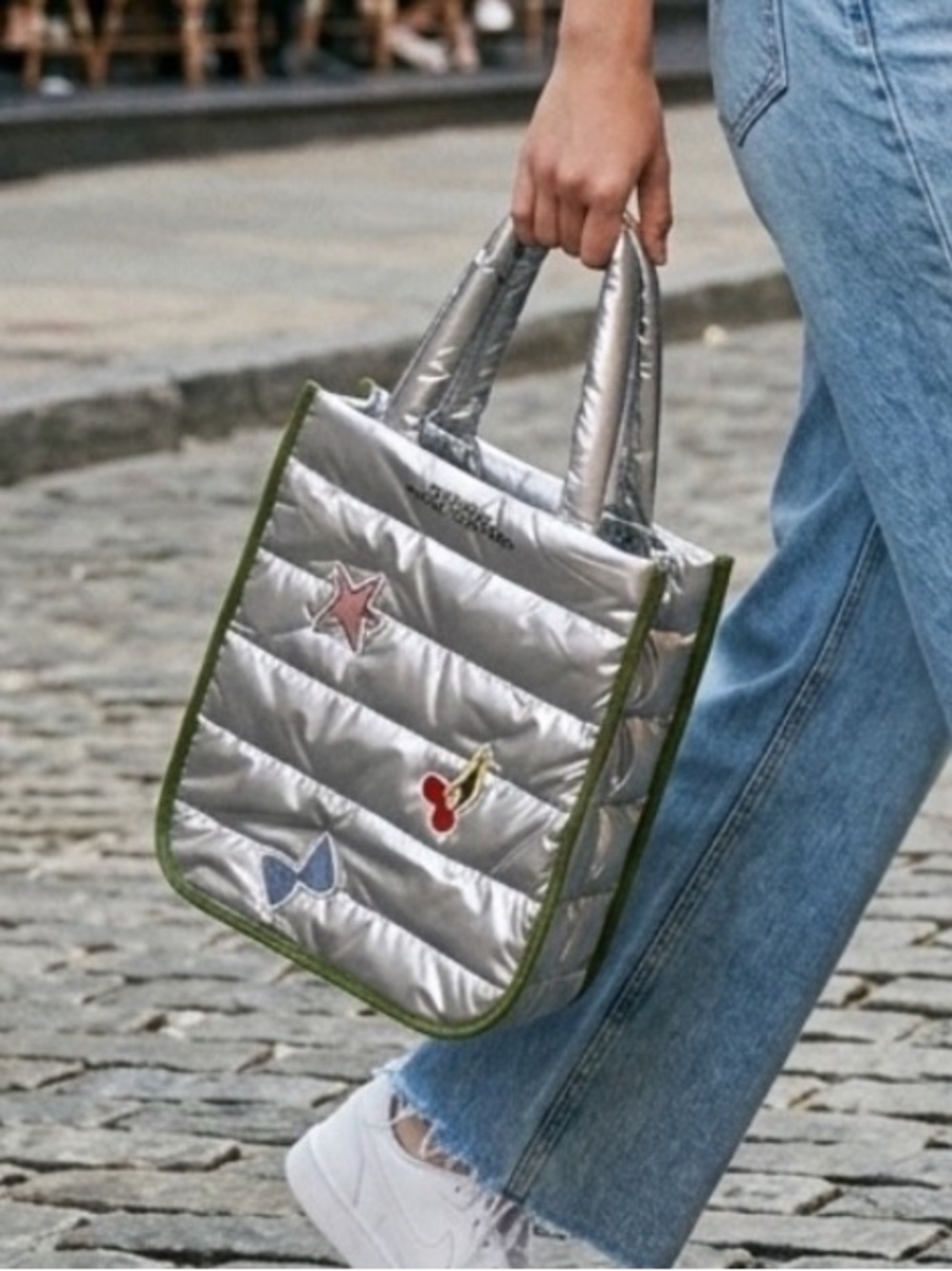 So Chic!Luxurious Marc Jacobs Silver Puffer Tote with embroidered emblems